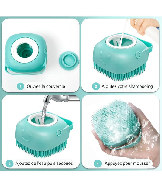 🧼 Brosse de bain avec Réservoir en Silicone